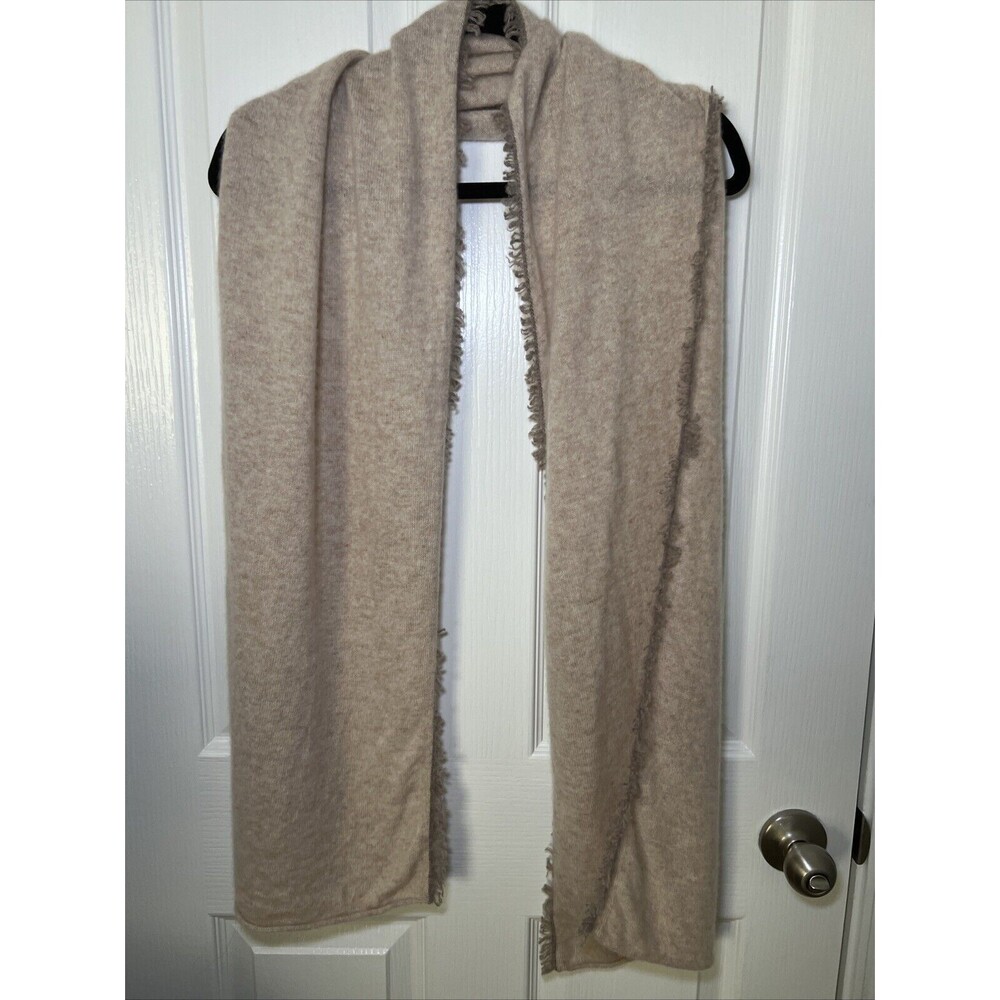 Cashmere Fringe Scarf Quiet Luxury Tan Beige 72 x 13 In2 by Incashmere